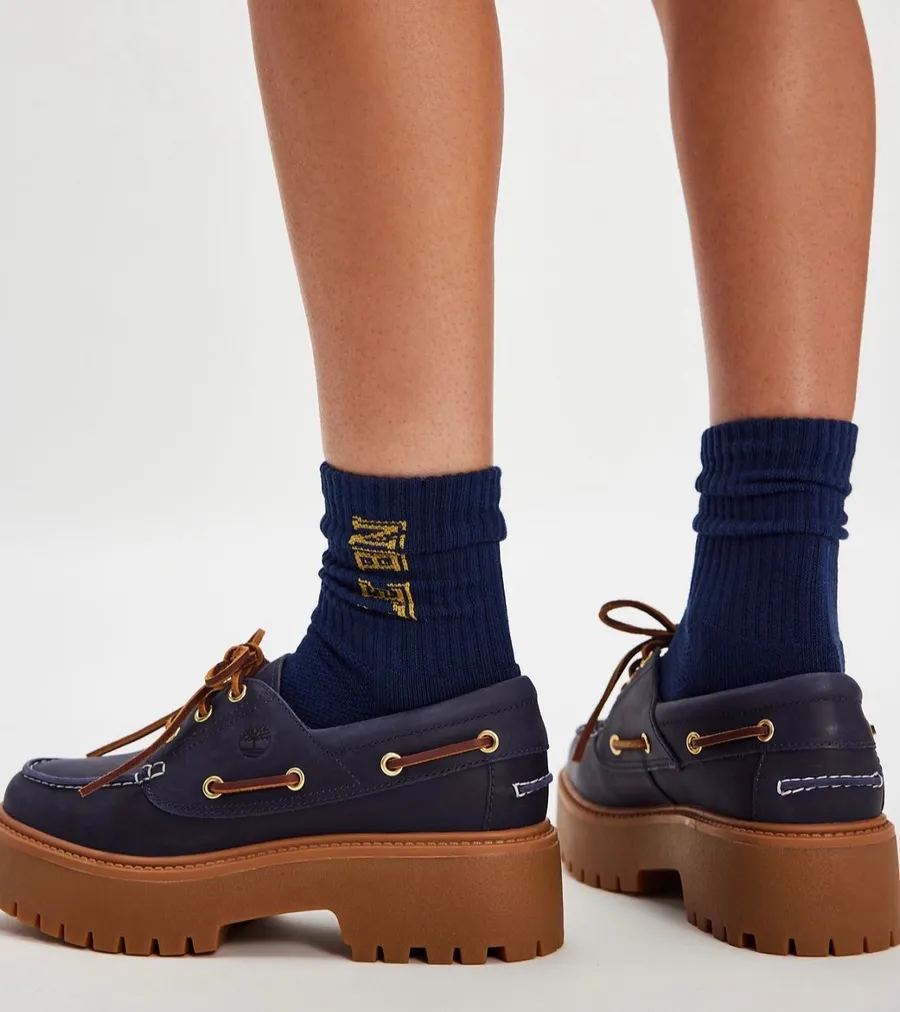 Timberland Stone Street Platform Boat Shoes Dark Blue Full Grain.Sz 7. MSRP $130