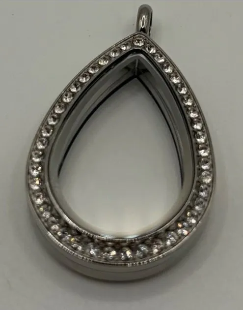 Origami Owl Teardrop Locket Womens Silver Rhinestone Floating Charm Jewelry