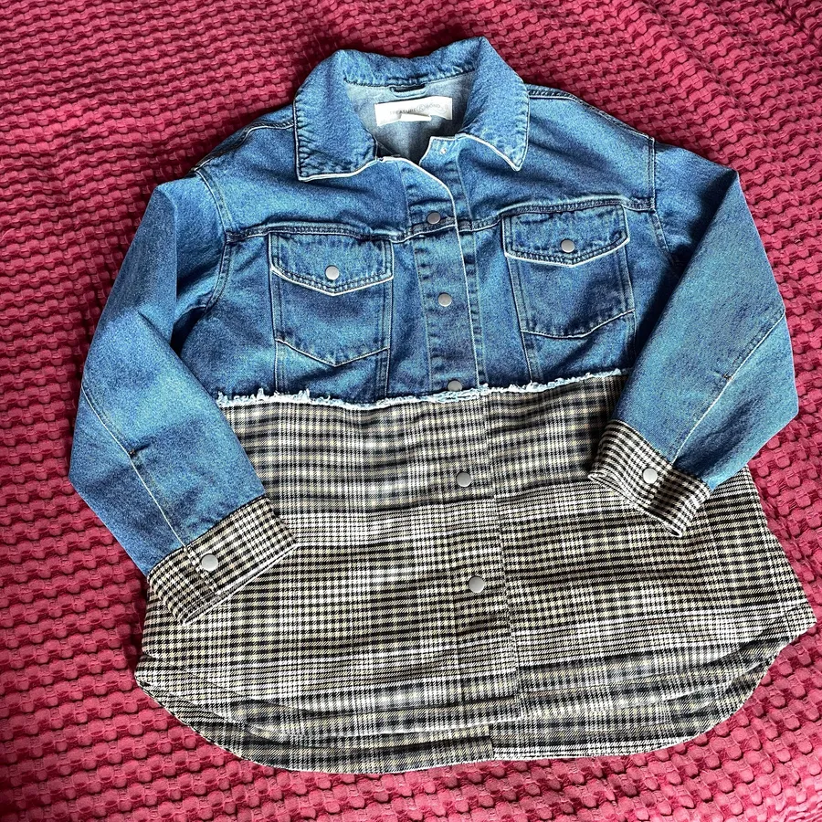 Treasure & Bond Denim Plaid Shacket Jacket Women’s Size L Button Front Oversized