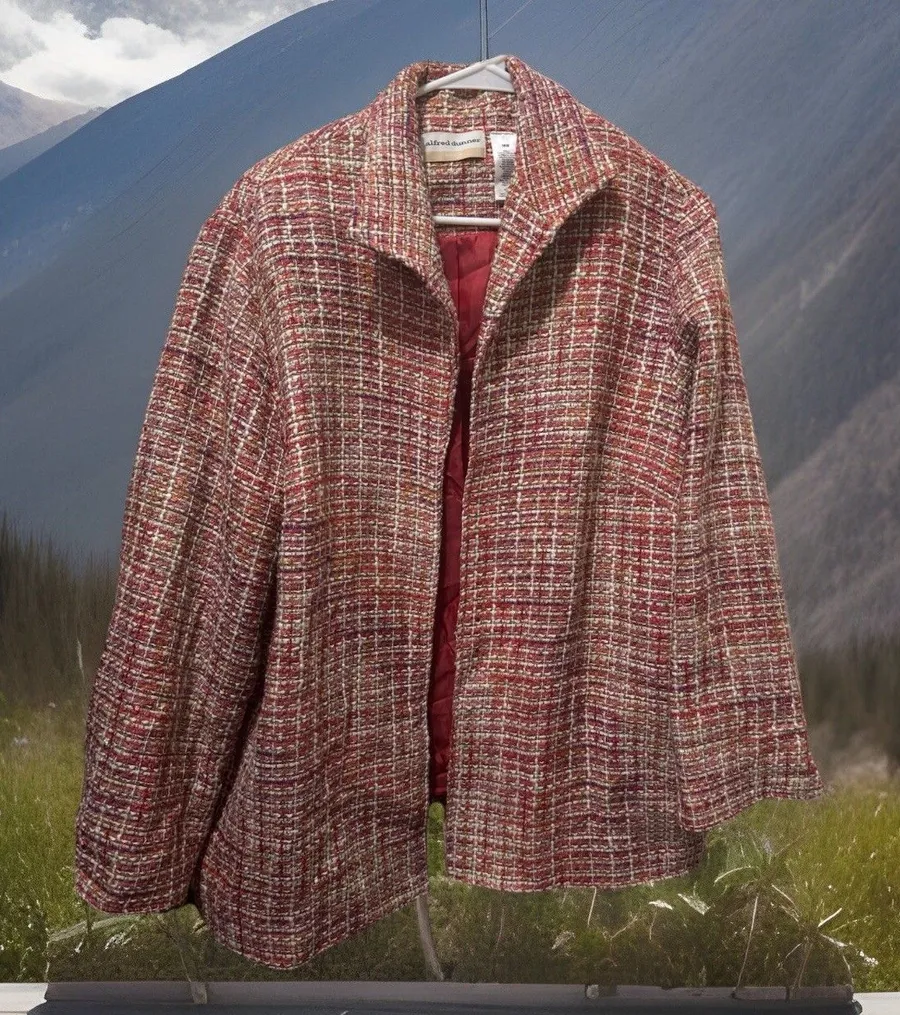 Alfred Dunner Pink Red White Woven Tweed Blazer Jacket 16W