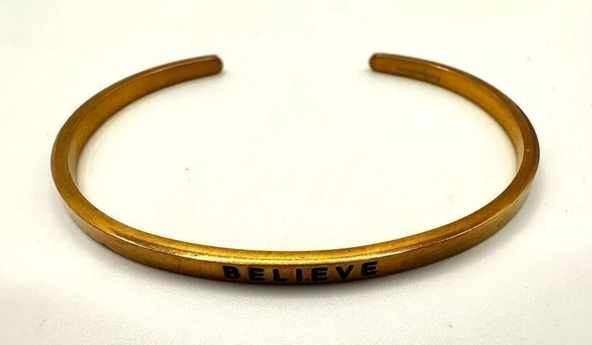 Gold tone Believe inspirational open cuff bracelet