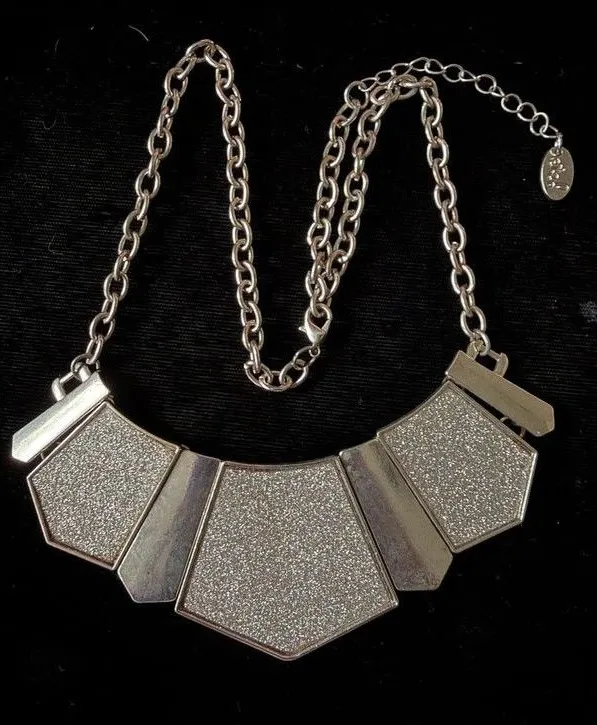 Y2K Daisy etc! Silver Glitter Bib Statement Necklace