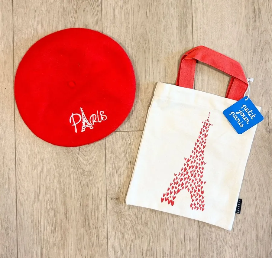 Petit Jour Paris Red Wool Beret and J'aime Paris Heart Tote Bag Set Soledad