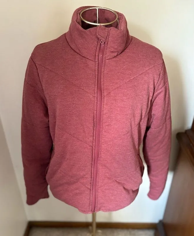 Three Dots Zip Front Puffer Jacket Small Red