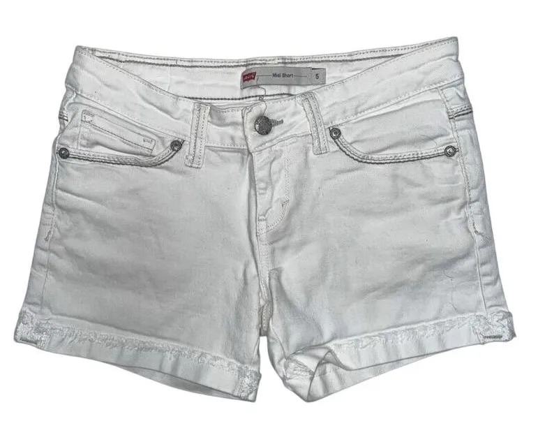 Levi Strauss & Co Womens Midi Shorts White Denim Frayed Hem Size 5 Stretch