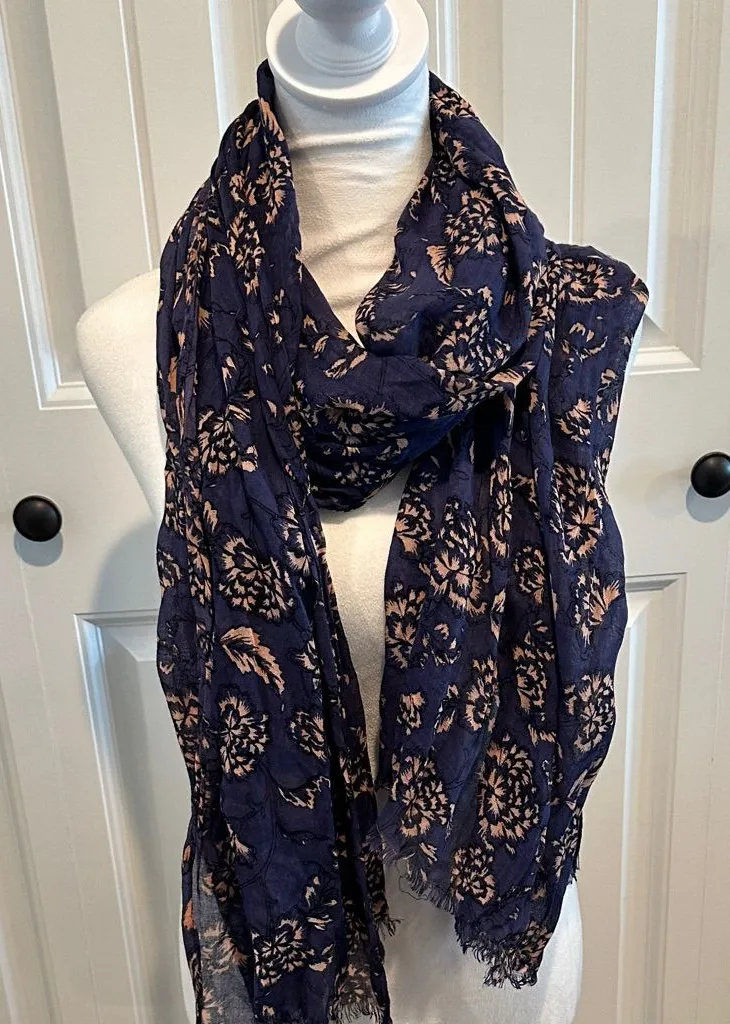 Banana Republic Floral Navy Blue Lightweight Scarf