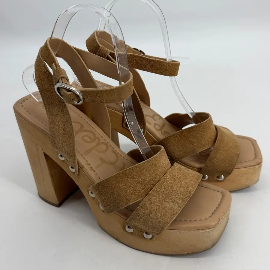 Sam Edelman Rosalind Tan Suede Wooden Platform Sandals Size 8M Studded Clogs