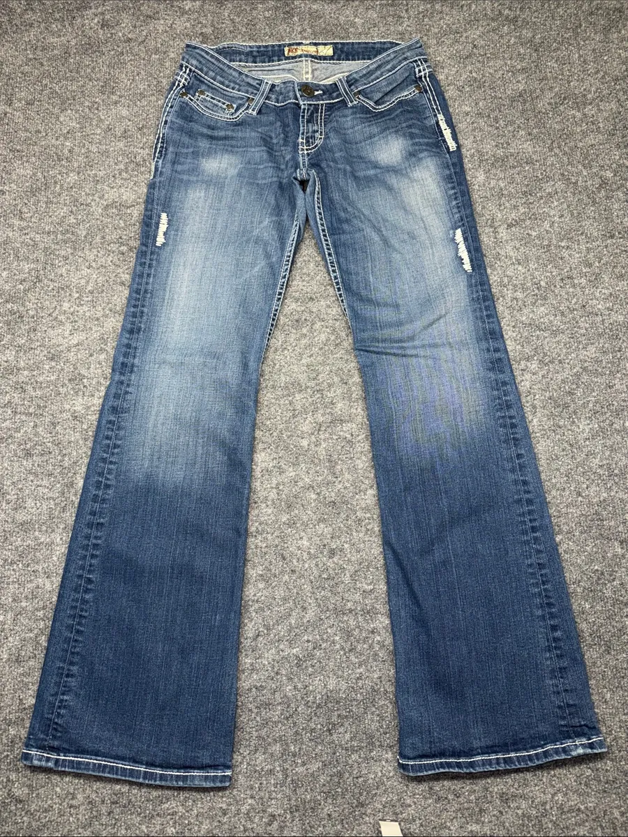 BKE Women's Medium Blue Low-Rise Bootcut Jeans with Subtle Distress