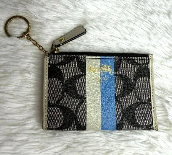 COACH Black Signature Double Strap Coin Purse Wallet