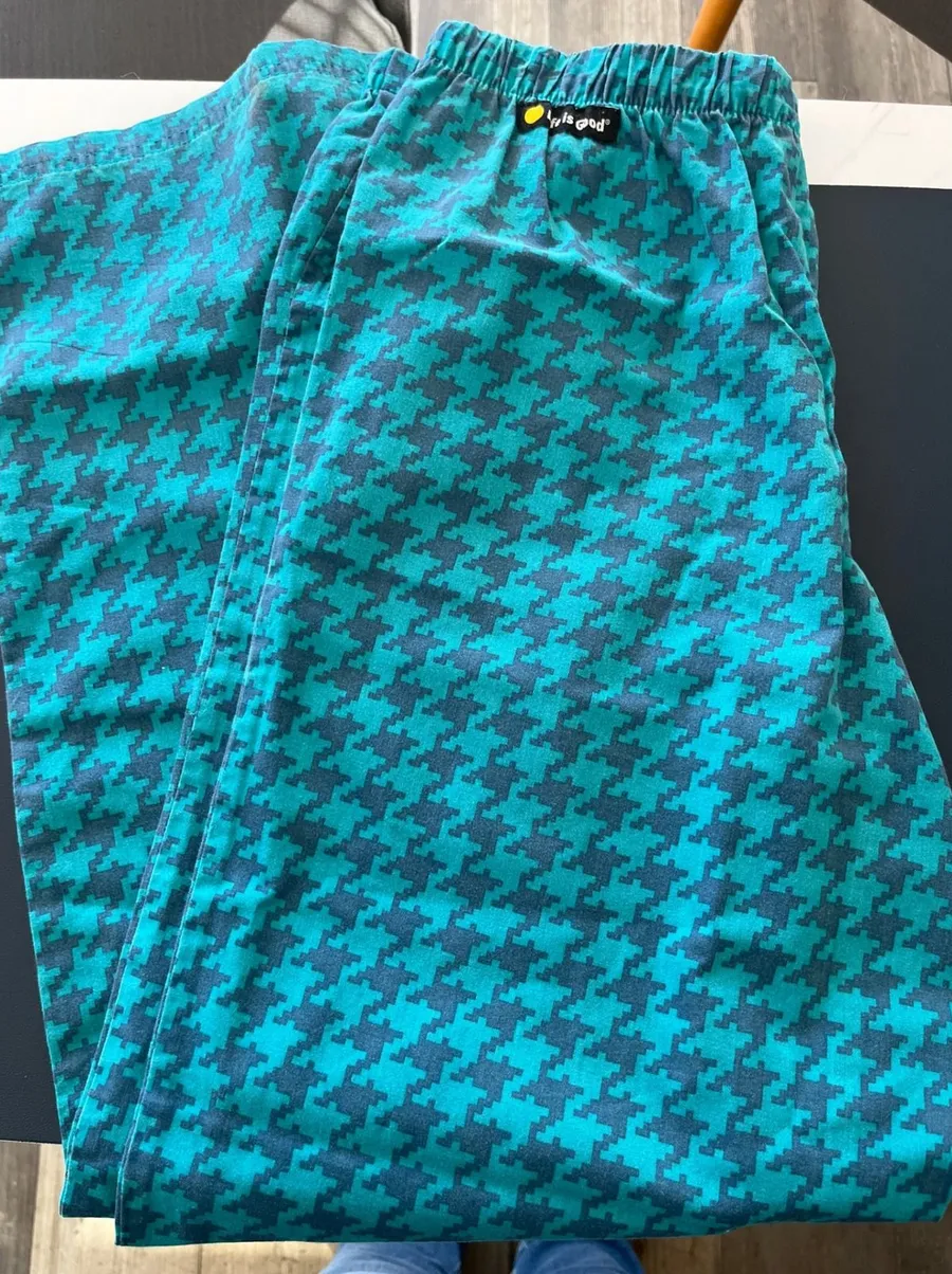 Life is Good Sleep Pants Houndstooth Pattern Teal Blue Size Small Petite