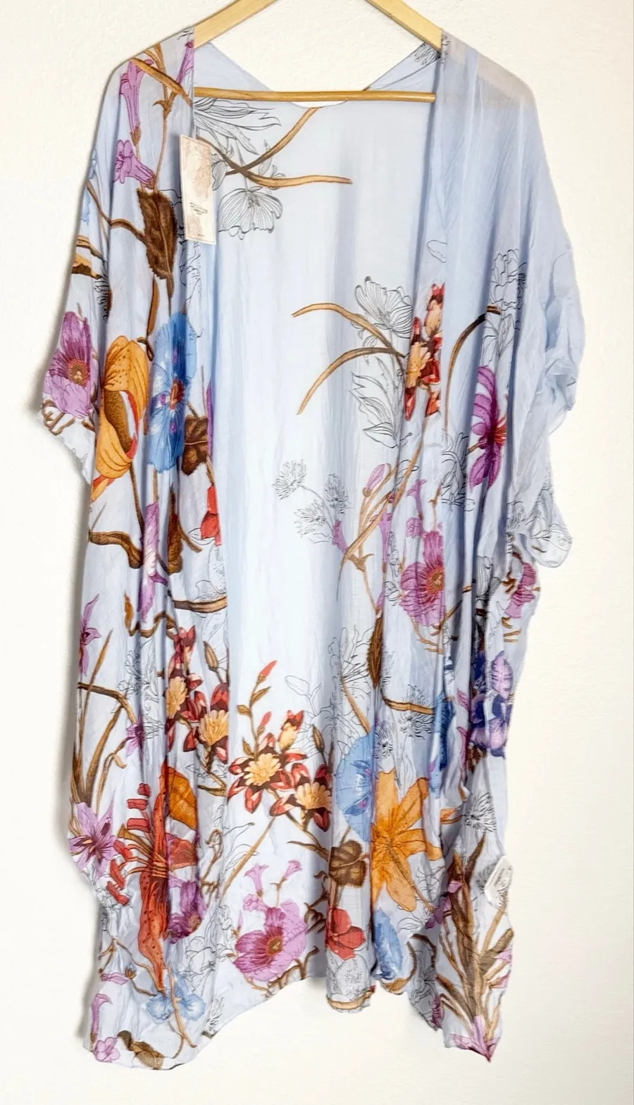 Macchia di Ruggine Blue Floral Print Flowy Open Boho Duster Kimono One Size