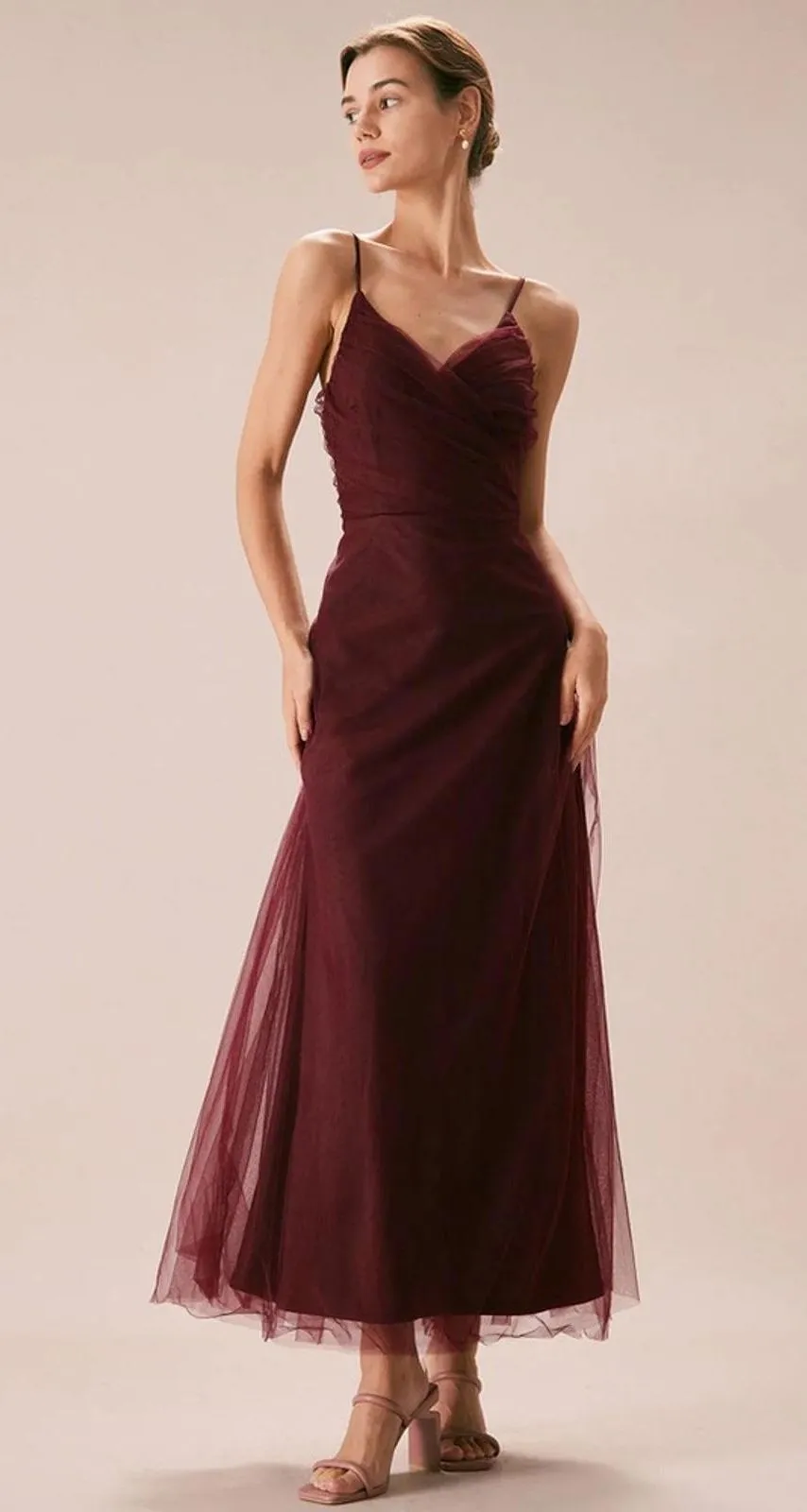 RIHOAS The Wine Red V Neck Mesh Wrap Maxi Dress M Size M