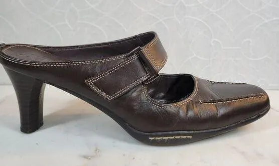 Aerosoles Two Beauty Womens 9.5 Brown Leather Mary Jane Square Toe Open Back