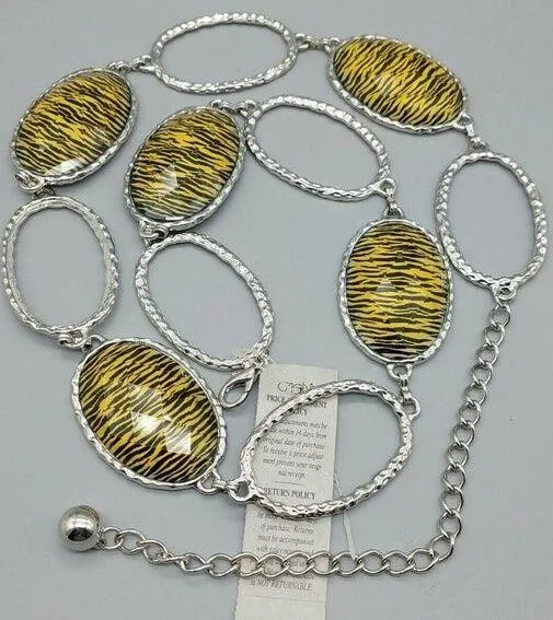 Cache Link Chain Belt Animal Print Silver Tone Statement Piece S M NWT