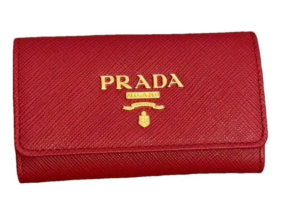 Prada Authentic Red Leather 6-Key Gold Card Holder