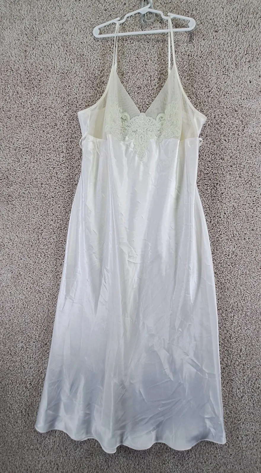 Vintage Delicates Chemise Nightgown Womens Large White Satin Lace Trim Sleepwear