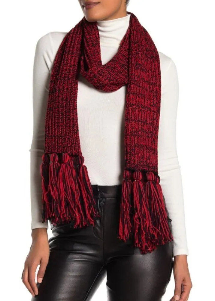 NEW • CALVIN KLEIN Burgundy Chunky Marled Knit Tassel Scarf