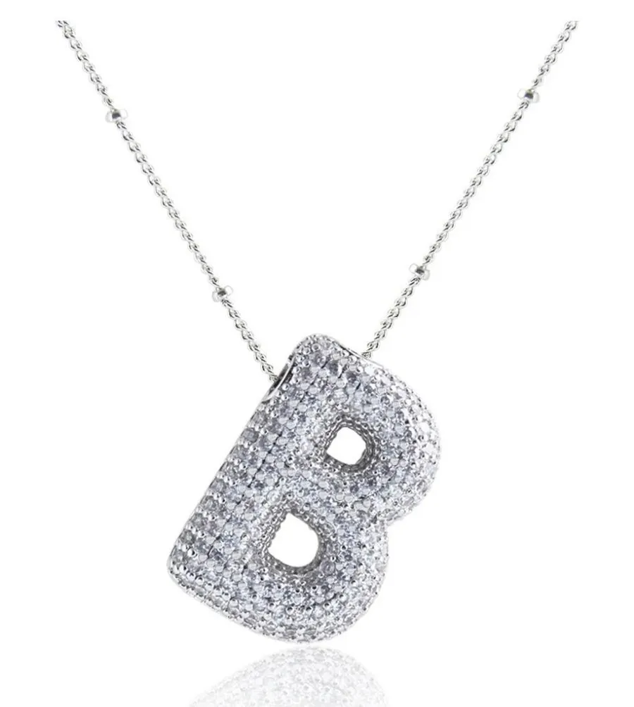 Silver Tone Initial Letter B Pave Crystal Bubble Charm Pendant Necklace New
