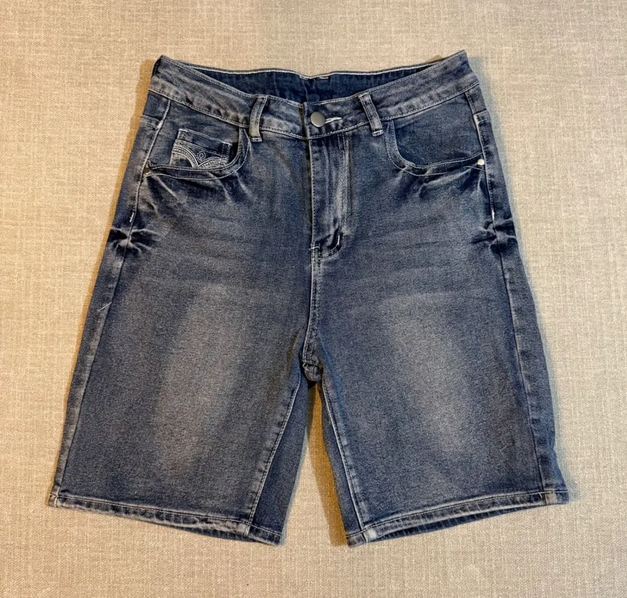 Embroidered Denim Shorts Medium Blue Jean Bermuda Y2K Western Biker M