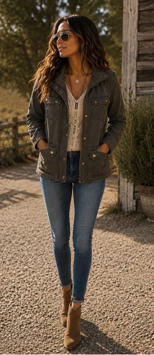 J. Crew Olive Distressed Utility Jean Jacket with Gold Snaps