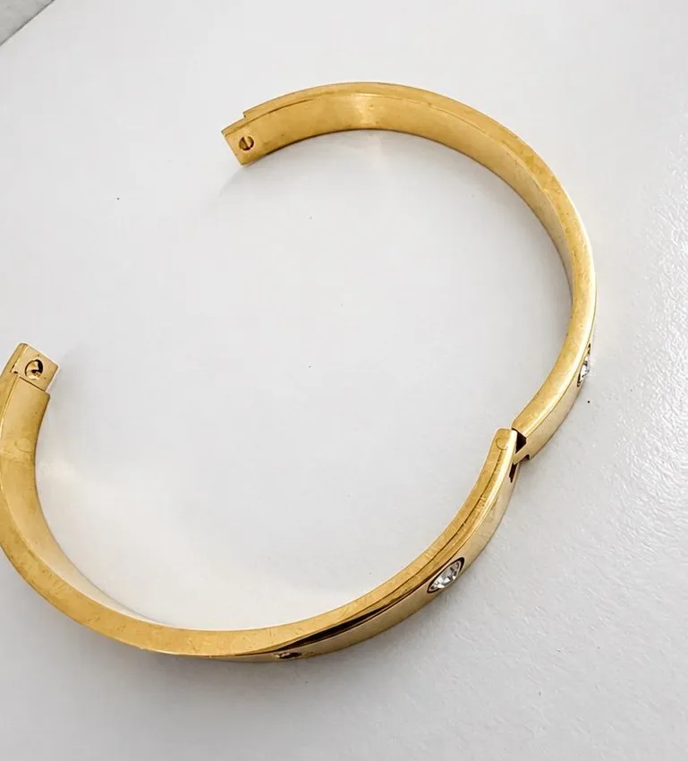 Gold Plated Clover & Crystal Bangle Bracelet stainless steel Women jewelry