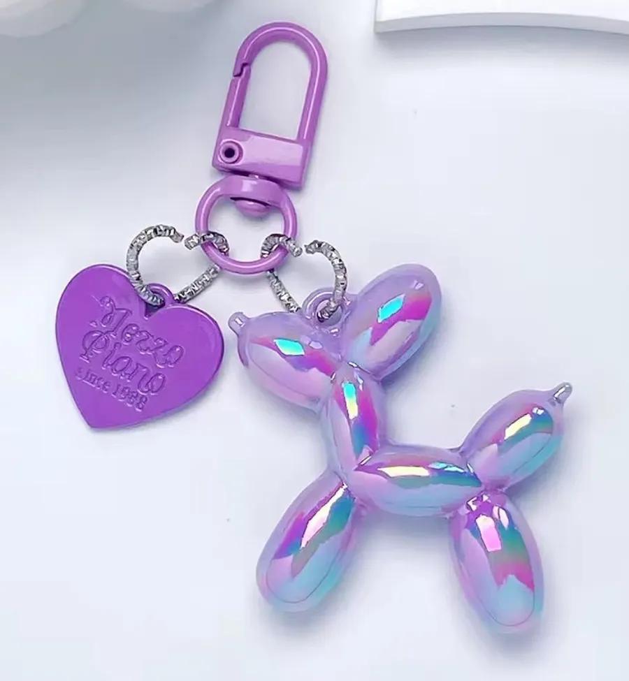 NEW Iridescent Purple Balloon Dog Keychain Purse Charm Y2K