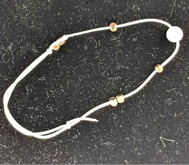 Adjustable White Cord Bracelet With Gold & Faux Pearl Beads For Minimalist Charm