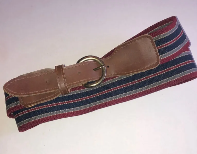 Striped Canvas Belt with Leather Accents