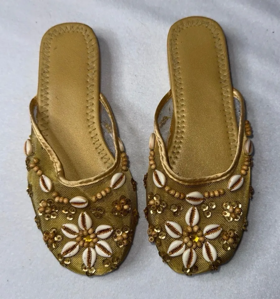 Gold mesh slippers Size 6