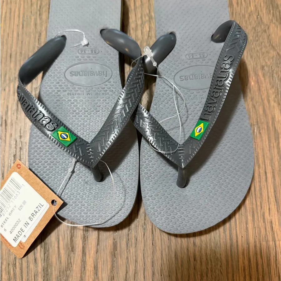 Havaianas Brazil Steel Grey Flip Flops Size 6 Women New With Tags