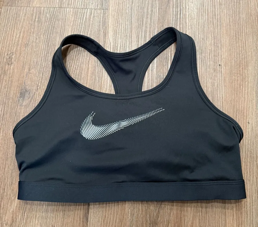 Nike Swoosh Dri-FIT Womens Black Racerback Sports Bra Graphic Logo Large
