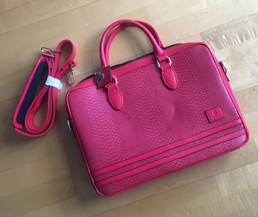 Tote&Carry Faux Snakeskin, Jetsetter 15 inch Laptop Bag, Briefcase, Red, Vegan Red
