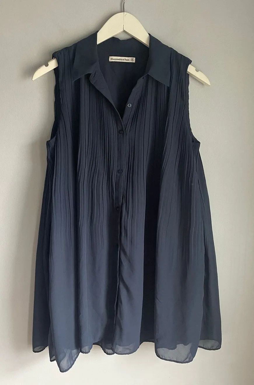 Abercrombie & Fitch navy blue chiffon pleated collared mini dress medium petite