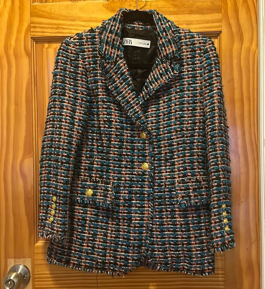 ZARA TEXTURED FITTED BOUCLE BLAZER MULTICOLOURED S SS22 REF. 2216/661