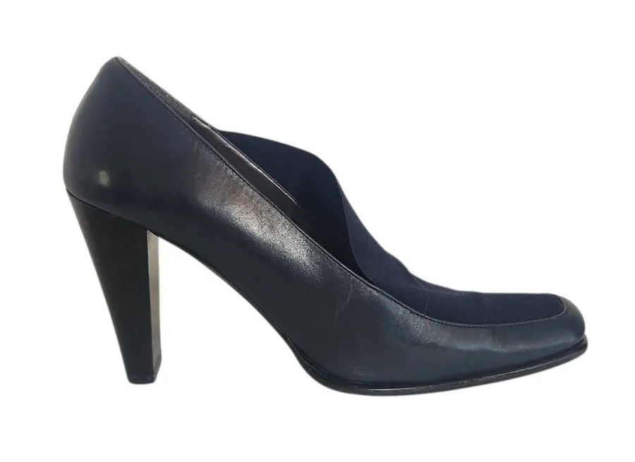 Gama Navy Leather Square Toe Pumps Size 8.5 Made in Italy Blue