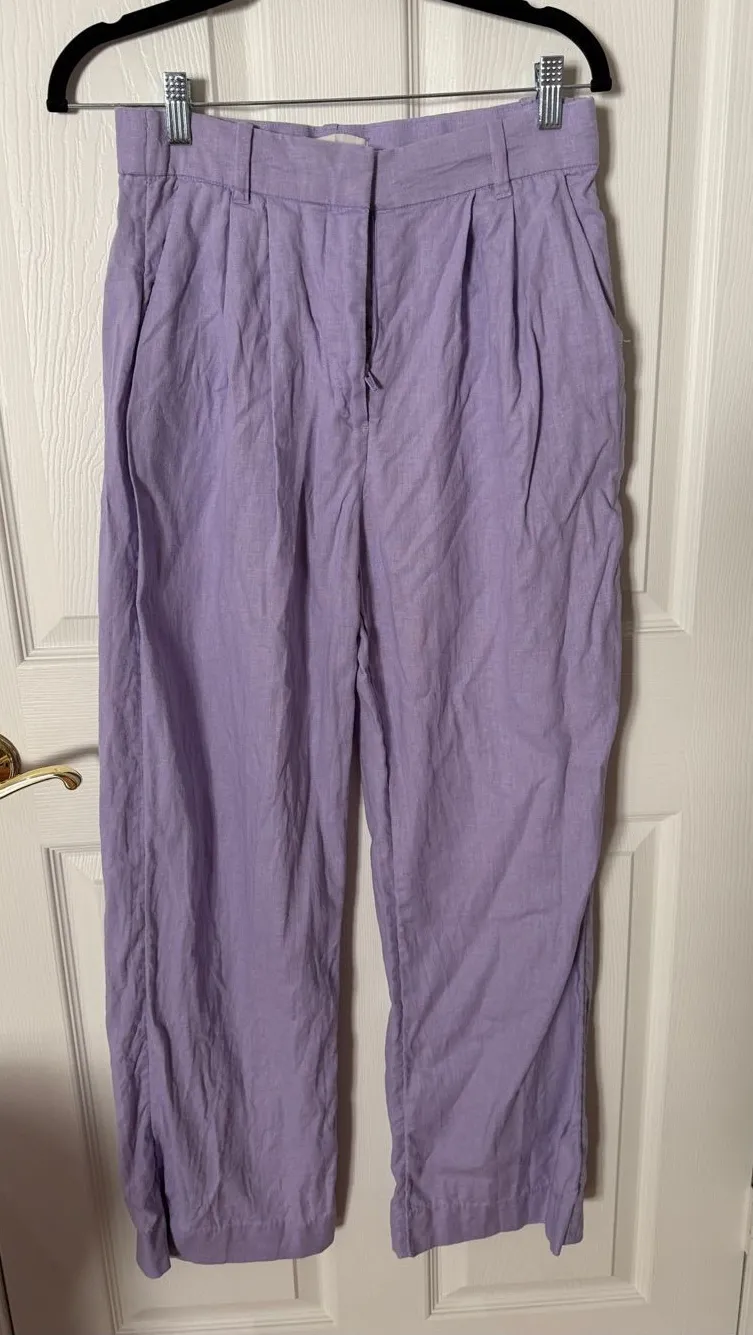 Abercrombie & Fitch Light Purple Pleated Linen blendwide leg small 6 28