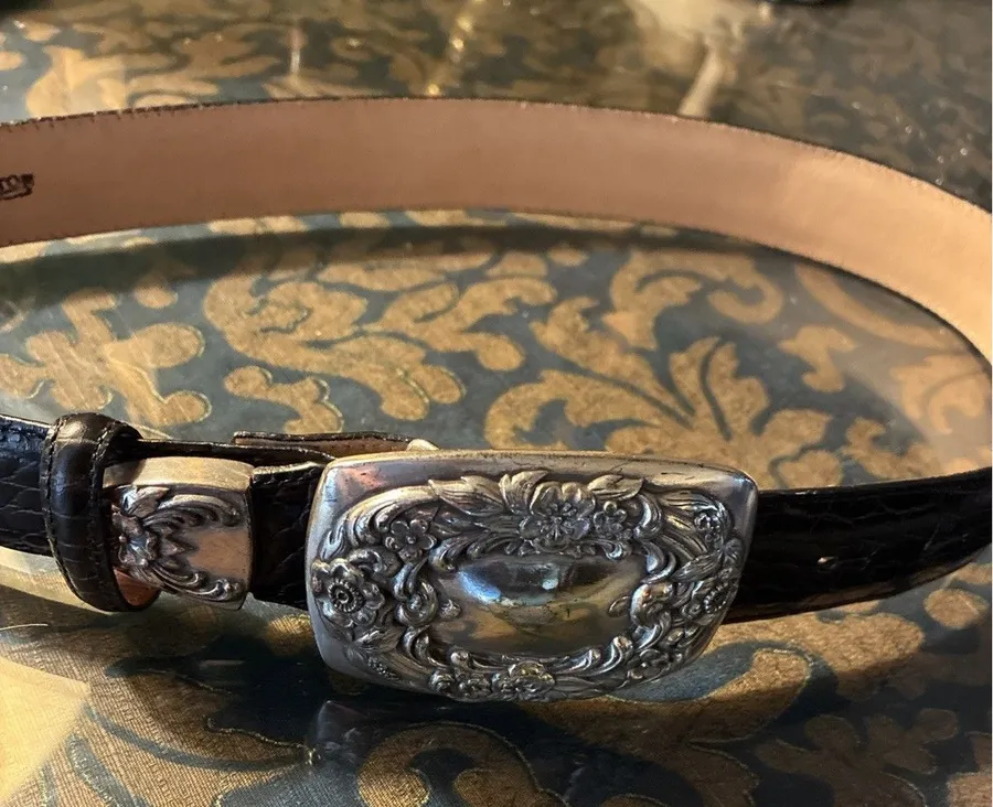 Vintage Brighton Women’s Belt Small Dark Brown Silver Floral
