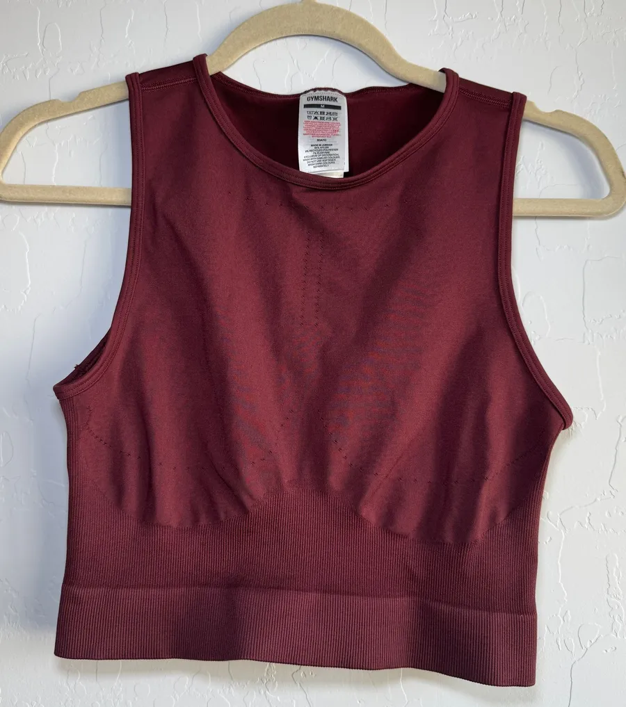 Gymshark Apex Seamless Crop Top M Medium Burgundy Red Workout Tank Back Cut Out