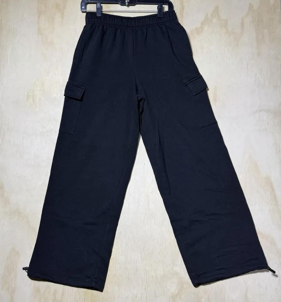 No Boundaries Women's S 4-6 Black Cargo Sweatpants Wide Leg Baggy Drawcord Y2K