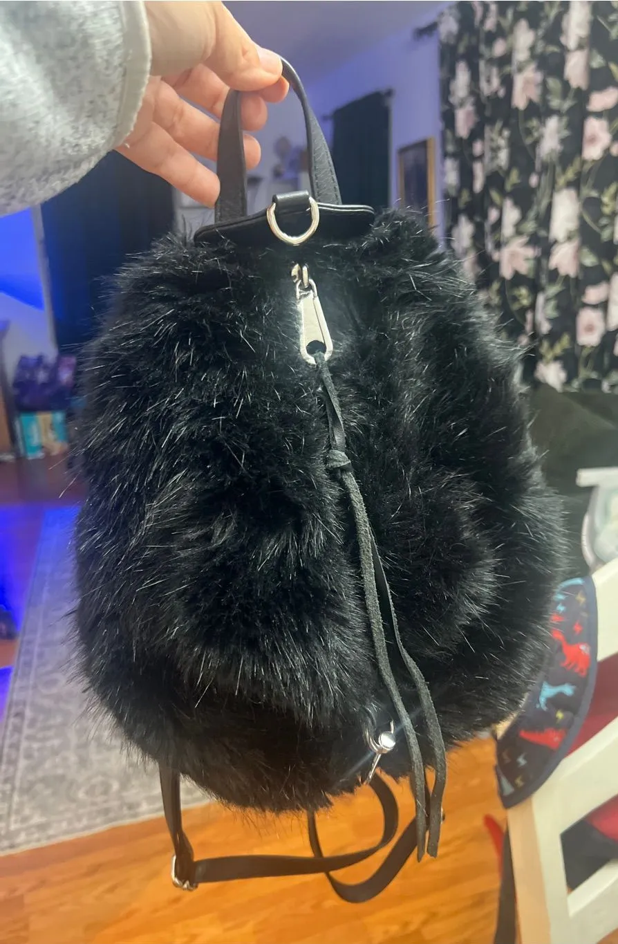 Rebecca Minkoff Black Faux Fur Mini Backpack