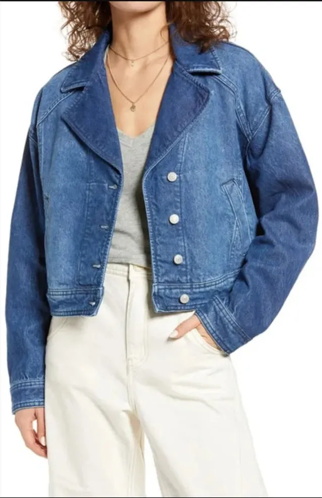 Free People Crop Denim Trucker Jacket In Gemini Wash Size Medium