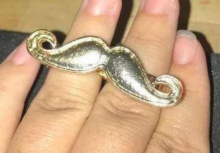Gold colored mustache ring double ring NWT
