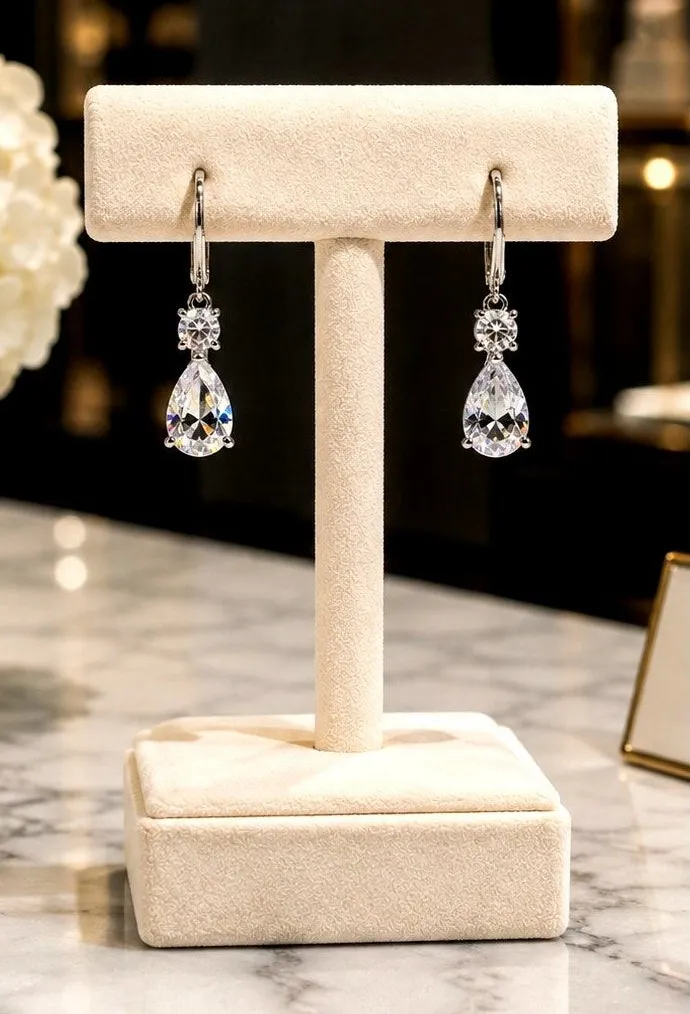 Sparkling Droplet Zircon Hoop Earrings