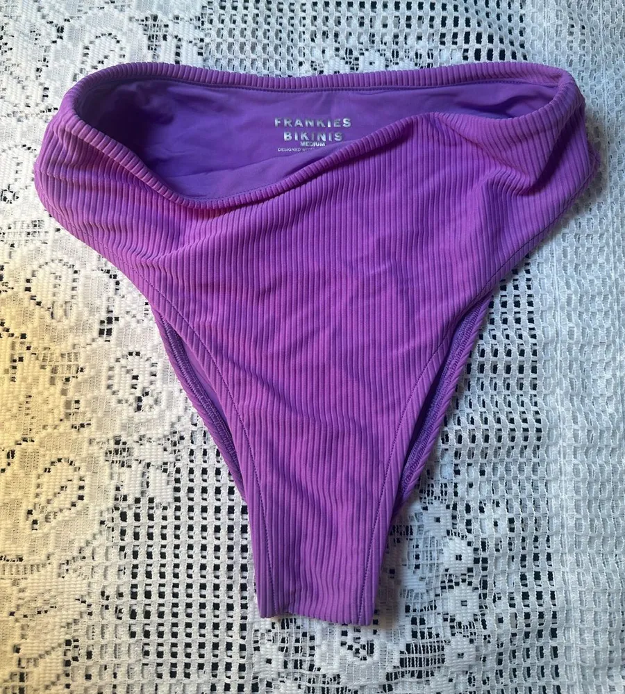 Frankie’s Bikinis Vibrant Purple Ribbed Cheeky High Waist Bottom