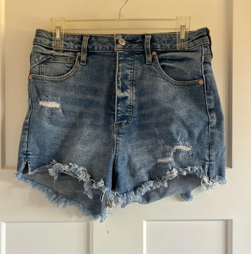 We The Free Distressed Medium Blue High-Rise Jean Shorts