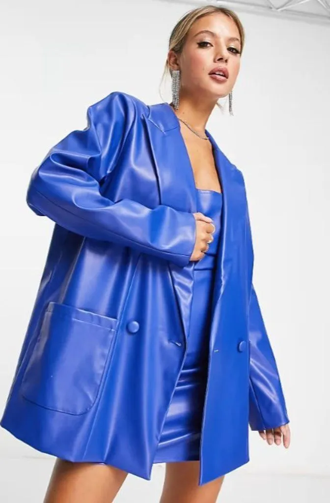 4th & Reckless Oversized Vegan Leather Blazer M Blue Size M
