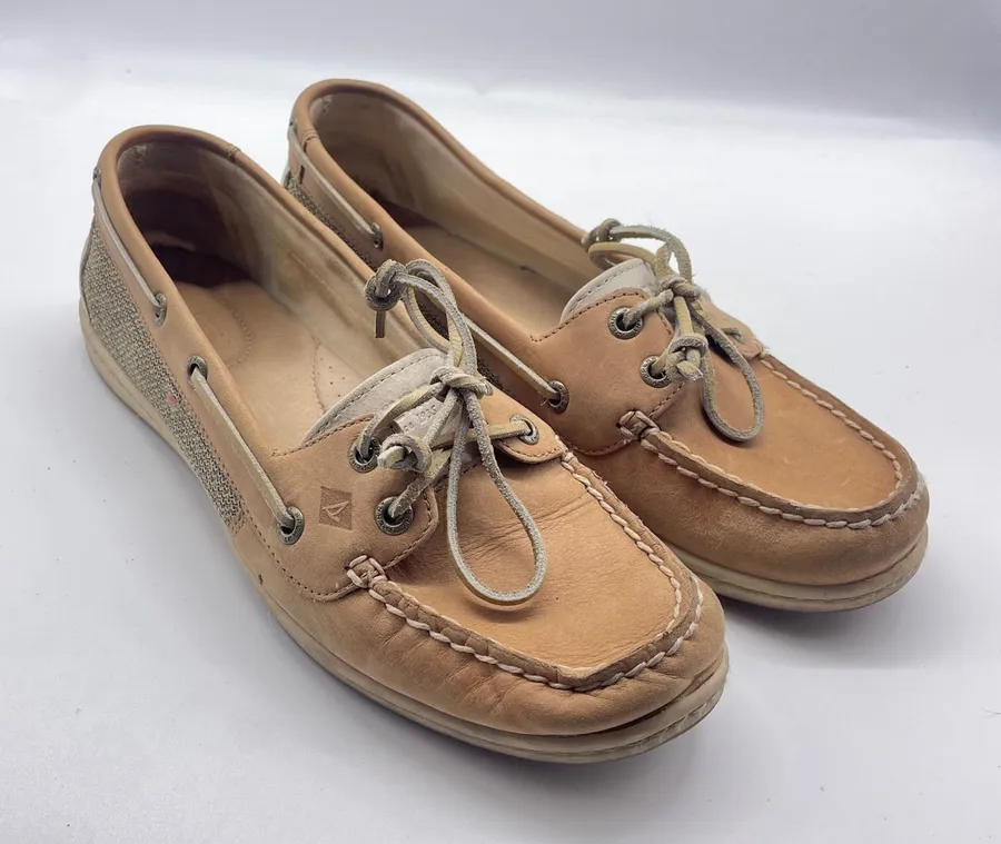 Sperry Top-Sider Boat Shoes Tan Firefish Oat Linen Women's Size 10M Leather