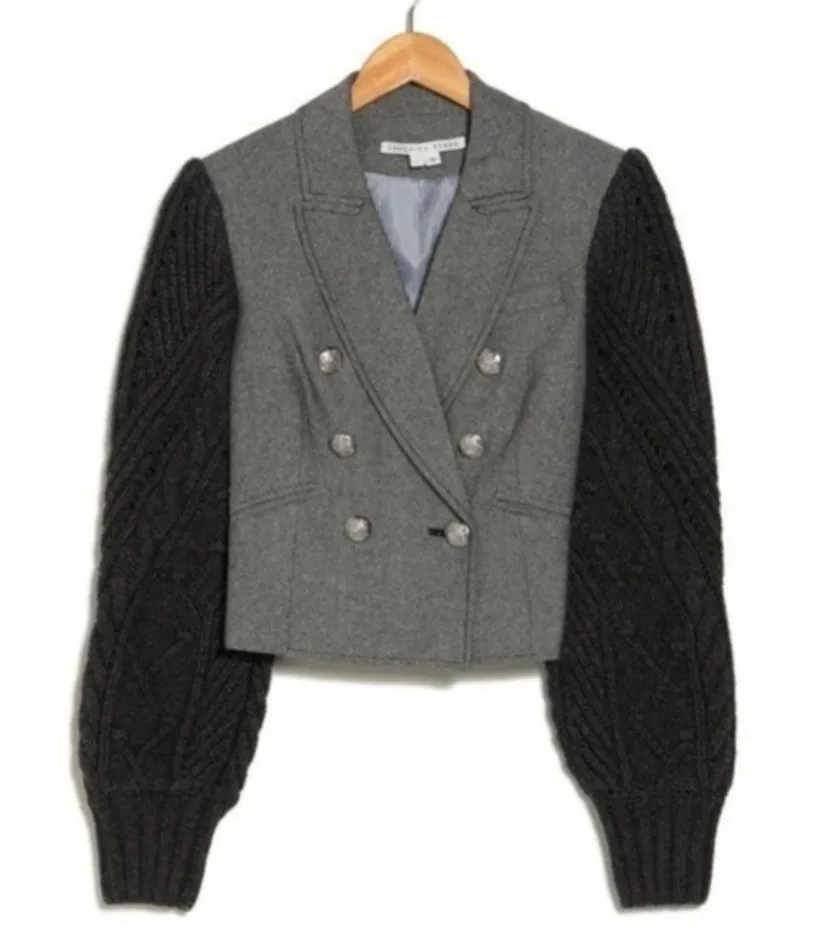 NWT Veronica Beard blazer Double Breasted Eamon Mixed Media Cable Knit Grey