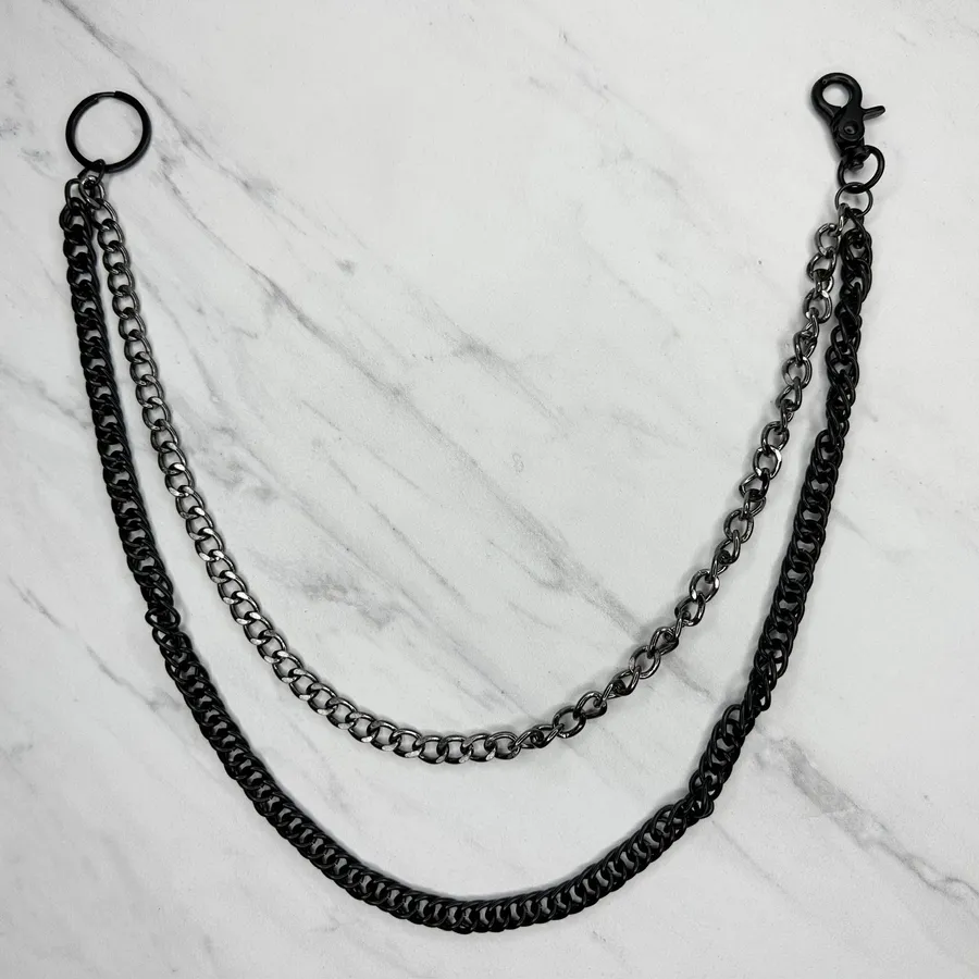Draped Black Gunmetal Pants Wallet Chain Punk Y2K ✨