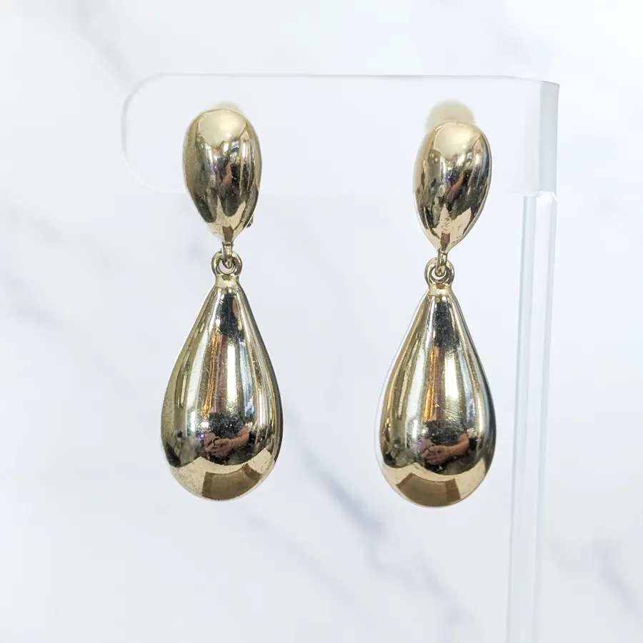 Vintage Clip On Earrings Statement Gold Tone Dangle Chunky